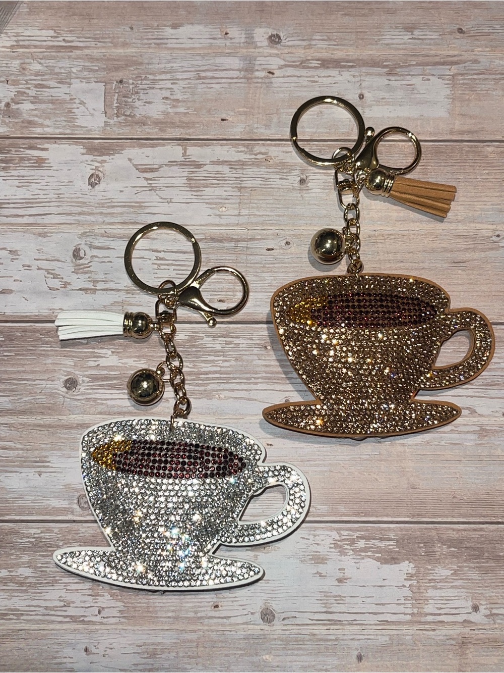 Choice of Coffee or Tea - Puff Rhinestone Keychain Bag Charm